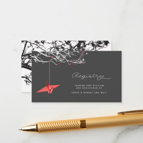 Hanging Origami Paper Crane Asian Wedding Registry Enclosure Card
