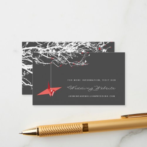 Hanging Origami Paper Crane Asian Wedding Website Enclosure Card