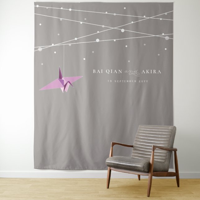 Hanging Origami Paper Crane Wedding Photo Backdrop (In Situ)