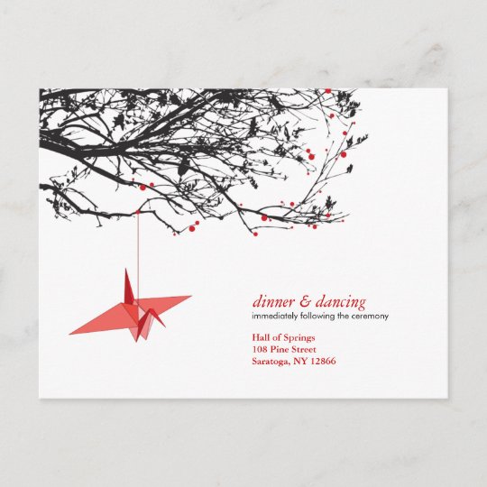 Hanging Origami Paper Cranes Asian Wedding Rsvp Invitation Postcard