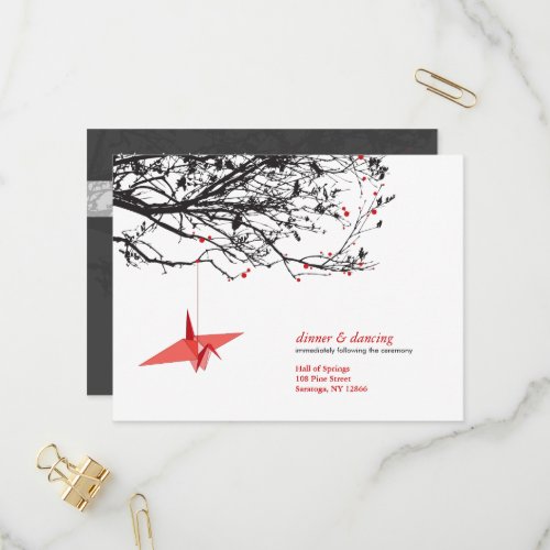 Hanging Origami Paper Cranes Asian Wedding RSVP Invitation Postcard