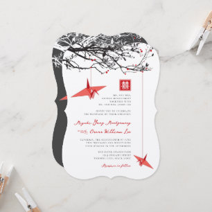 Hanging Origami Paper Cranes Love Quote Wedding 囍 Invitation