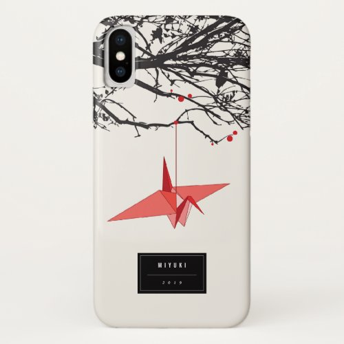 Hanging Origami Red Paper Cranes Branches Zen Case