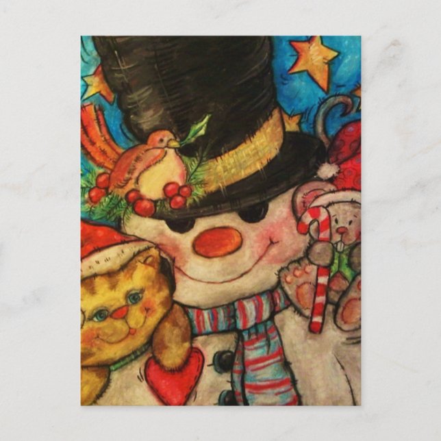 Hanging Out With Frosty - Snowman Holiday Postcard (Front)