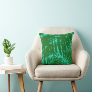 Hanging Palms  Reversible Tonal Green Teal Throw Pillow