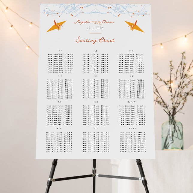 Hanging Paper Cranes Asian Wedding Seating Chart Foam Board (In Situ (Stand))