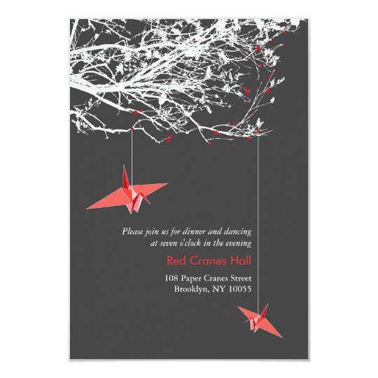Hanging Paper Cranes Branch Tree Wedding Reception Card