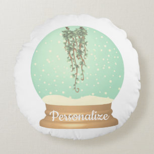Hanging plant snow globe unique green white round pillow