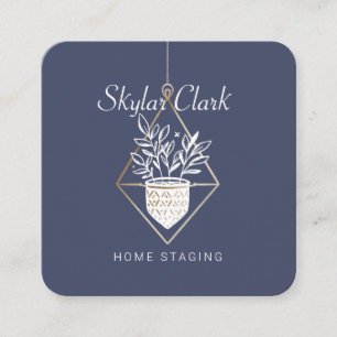Hanging Potted House Plant Home Staging Purple Square Business Card
