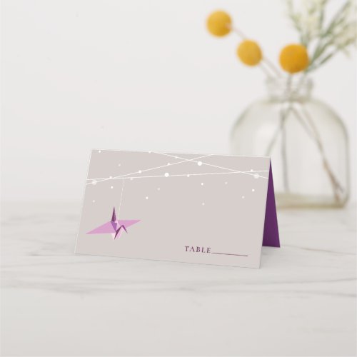 Hanging Purple Origami Paper Cranes Asian Wedding Place Card