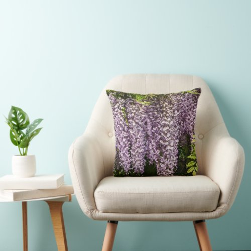 Hanging Purple Wisteria Floral Throw Pillow