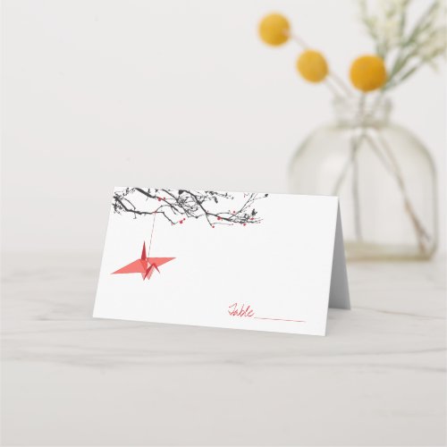 Hanging Red Origami Paper Cranes Asian Wedding Place Card