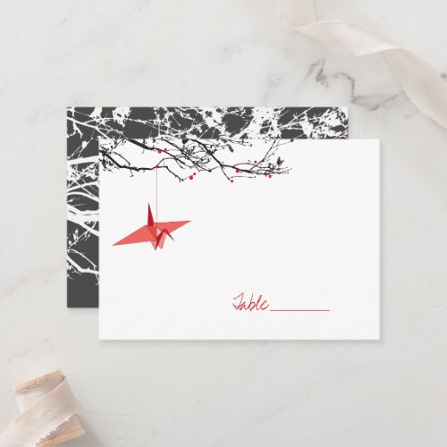 Hanging Red Origami Paper Cranes Asian Wedding Place Card