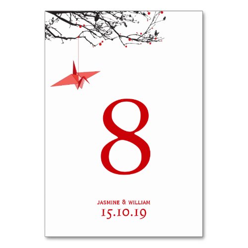 Hanging Red Paper Crane On Branches Asian Wedding Table Number