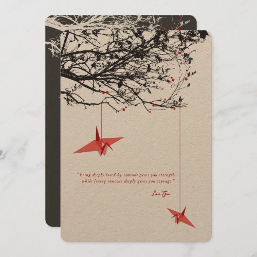 Hanging Red Paper Cranes Love Quote Asian Wedding Invitation