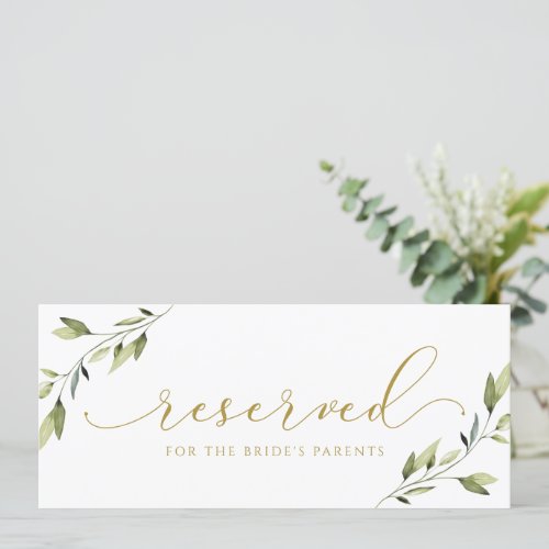 Hanging Reserved Greenery Gold Wedding Sign Invitation
