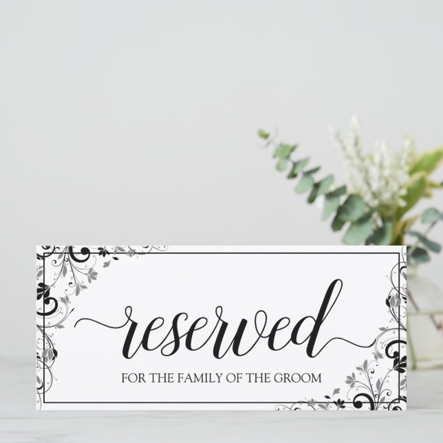 Hanging Reserved Sign | Chic Bouquet (Black & Gray (Standing Front)