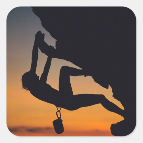 Hanging Rock Climber at Sunrise Square Sticker