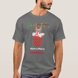 Hanging Santa Sloth with Lights Down the Chimney T-Shirt