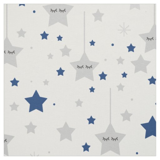Hanging Sleepy Eyes Stars Navy Blue Gray Fabric