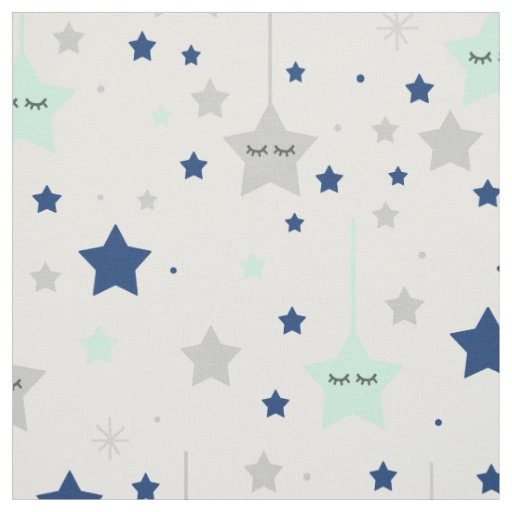 Hanging Sleepy Eyes Stars Navy Blue Mint Green Fabric