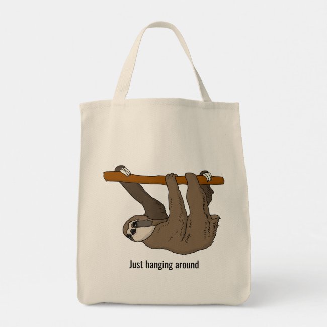 Hanging Sloth Design Tote Bag