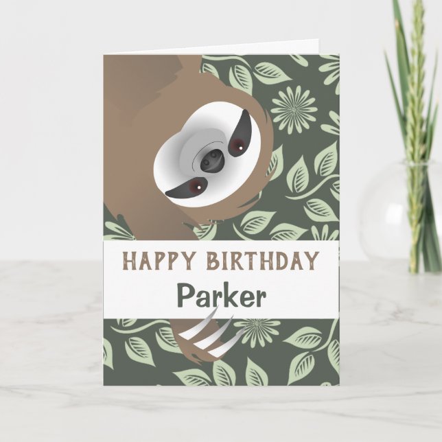 Hanging Sloth Happy Birthday Card (Front)
