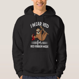 Hanging sloth We Wear Red For Red Ribbon Week Awar Hoodie
