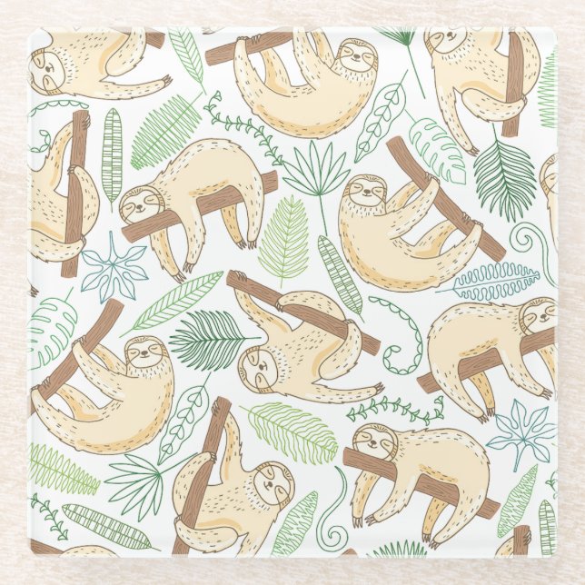 Hanging Sloths Glass Coaster (Front)