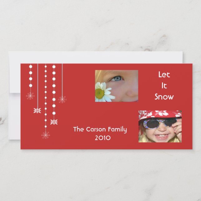 Hanging Snowflakes Custom Photo Card (red) (Front)