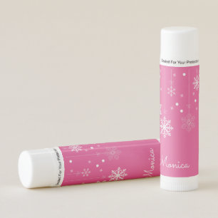 Hanging Snowflakes Pink Personal Name Lip Balm