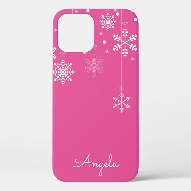 Hanging Snowflakes Pink Unique Name iPhone 12 Case (Back)