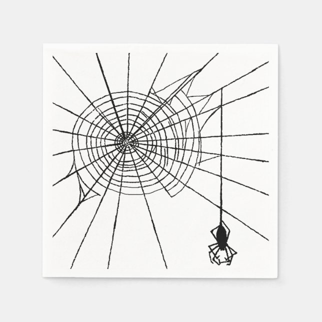Hanging Spider in a web Gothic Halloween Paper Napkins (Front)