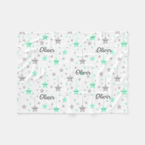 Hanging Star Mint Green Gray Baby Nursery Fleece Blanket