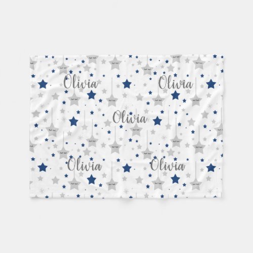 Hanging Star Navy Blue Gray Baby Boy Nursery Fleece Blanket