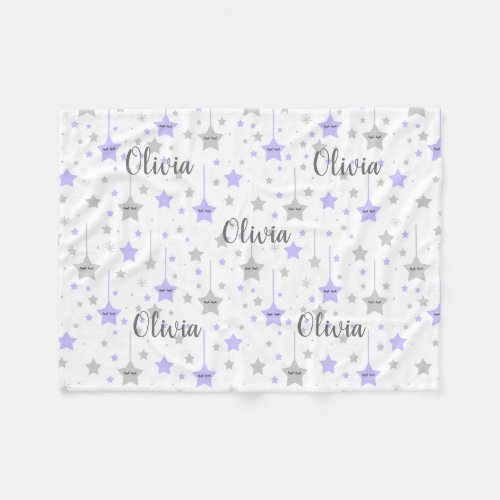 Hanging Star Purple Gray Baby Girl Nursery Fleece Blanket