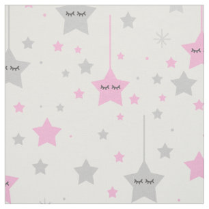 Hanging Stars Pink Gray Sleepy Eyes Fabric