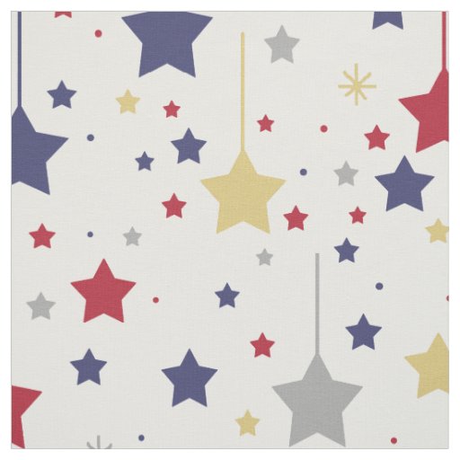Hanging Stars Red Blue Silver Gold Fabric
