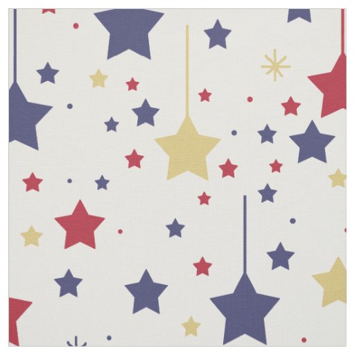 Hanging Stars Red Blue Silver Gold Fabric