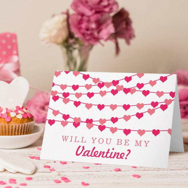 Hanging String Love Heart Happy Valentine's Day Holiday Card (Creator Uploaded)