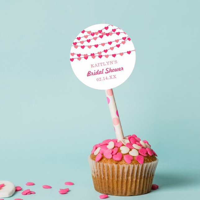 Hanging String Love Hearts Bridal Shower Classic Round Sticker (Creator Uploaded)