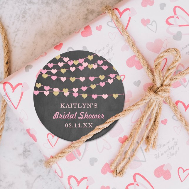 Hanging String Love Hearts Bridal Shower Classic Round Sticker (Creator Uploaded)