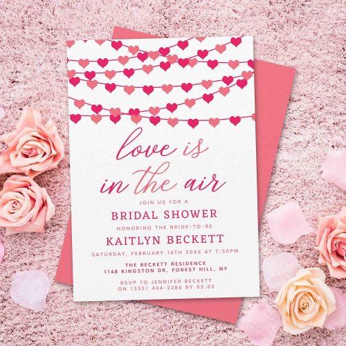 Hanging String Love Hearts Bridal Shower Invitation