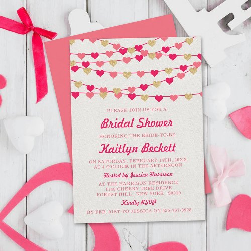 Hanging String Love Hearts Bridal Shower Invitation