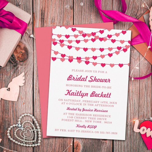 Hanging String Love Hearts Bridal Shower Invitation