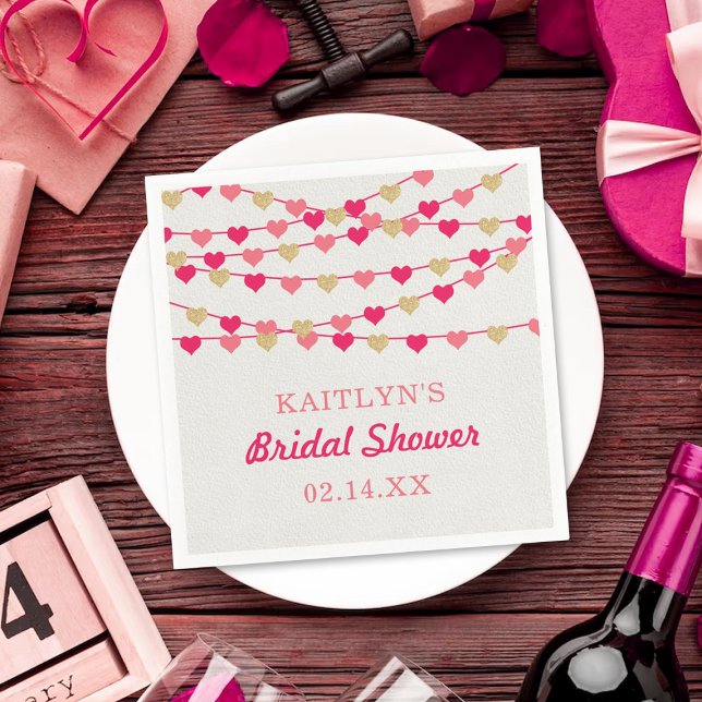 Hanging String Love Hearts Bridal Shower Napkins (Creator Uploaded)