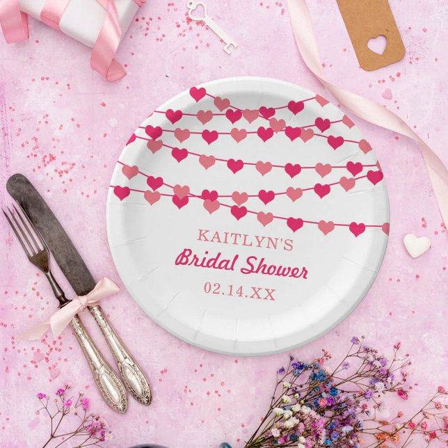Hanging String Love Hearts Bridal Shower Paper Plates (Creator Uploaded)