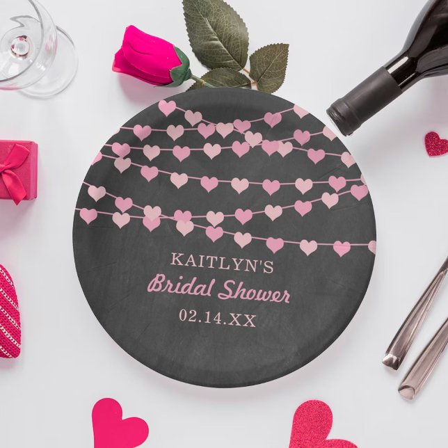 Hanging String Love Hearts Bridal Shower Paper Plates (Creator Uploaded)