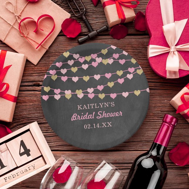 Hanging String Love Hearts Bridal Shower Paper Plates (Creator Uploaded)