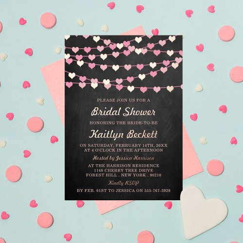 Hanging String Love Hearts Bridal Shower Real Foil Invitation